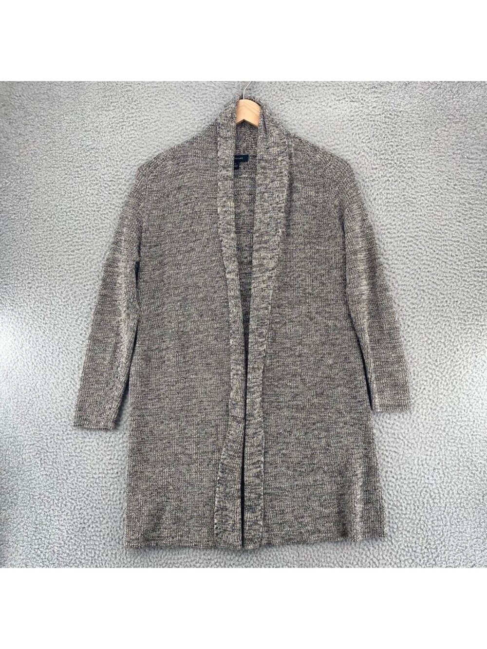 Ann Taylor Sweater Womens Medium Taupe Marled Knit Long Line Cardigan Stretch